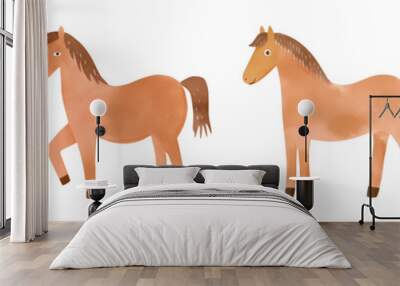 watercolor style of cute horse png cut out element set Wall mural