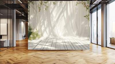 Wedding white wood backdrop mockup nature architecture outdoors. Wall mural