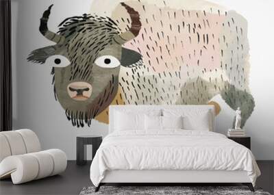 Whimsical illustrated buffalo art Wall mural