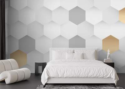 White and gold hexagon pattern background vector Wall mural