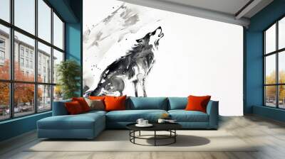 Wolf Japanese minimal art illustrated drawing. Wall mural