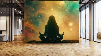 Woman doing meditation spirituality silhouette space. Wall mural