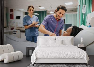 Young male physician checking on a patient Wall mural