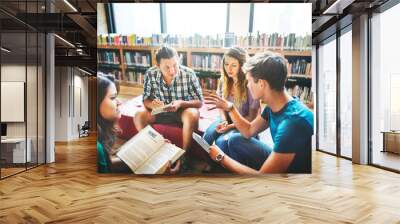 Young students at the school library Wall mural