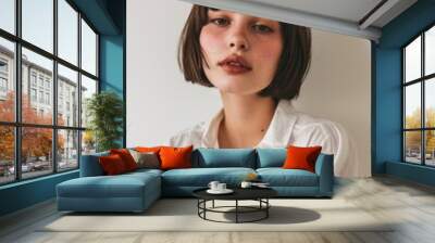 Young women photography portrait head. Wall mural