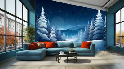 christmas background with winter landscape Wall mural