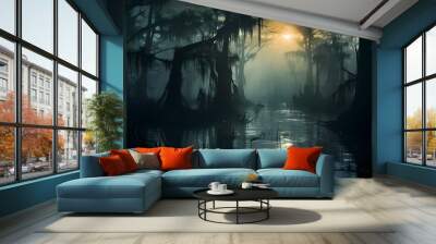 haunted swamp in the dark Wall mural