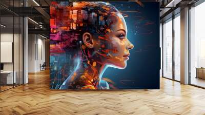 human face in abstract binary code Wall mural