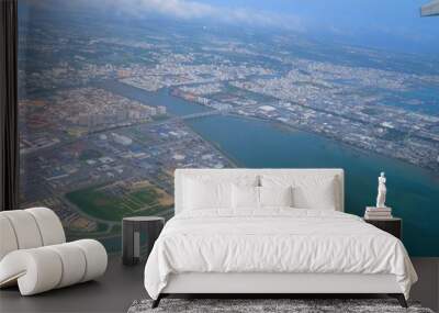 Beautiful blue sky and white cloud and landscape view from the plane in Japan Okinawa Wall mural