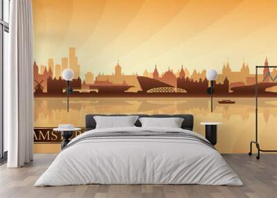 Amsterdam city skyline silhouette background Wall mural