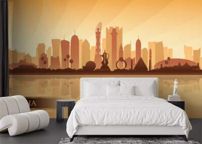 Doha city skyline silhouette background Wall mural