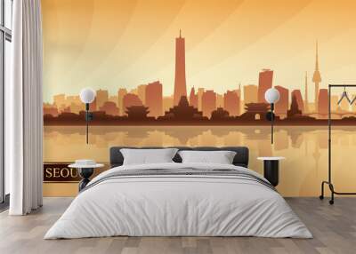 Seoul city skyline silhouette background Wall mural