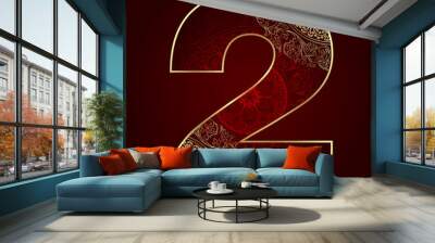 Vintage number 2 with floral swirls Wall mural