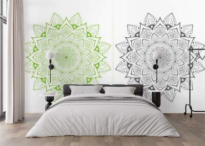 Circular pattern of mandala for Henna,  tattoo, decoration. Decorative ornament in ethnic oriental style floral Wall mural