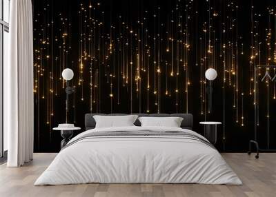 A black background with gold glittery strings Wall mural