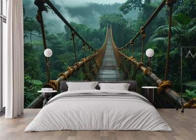 A bridge over a forest with a rope bridge Wall mural