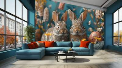 animal rabbit mammal wildlife cute nature bunny hare wild grass easter fluffy small fur green Wall mural