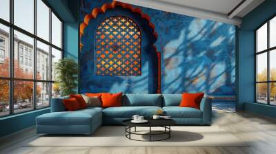 architecture door travel ancient blue traditional morocco old building decoration city wall Wall mural