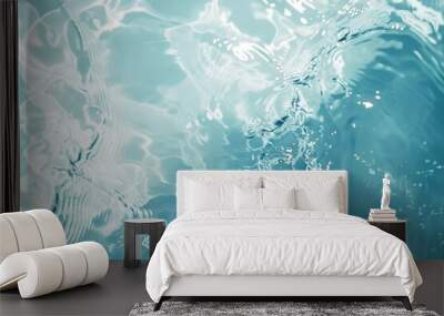 blue clean water liquid nature clear splashing wet transparent wave background ripple bubble light abstract motion Wall mural