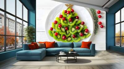 christmas tree food fruit festive holiday idea kiwi xmas creative dessert healthy red snack happy new funny Wall mural