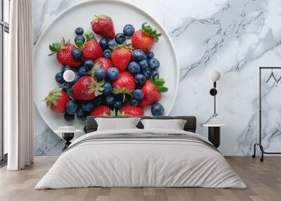 food fresh red organic fruit dieting sweet ripe background blueberries strawberry berries healthy nutrition white dessert tasty raspberry juicy delicious Wall mural