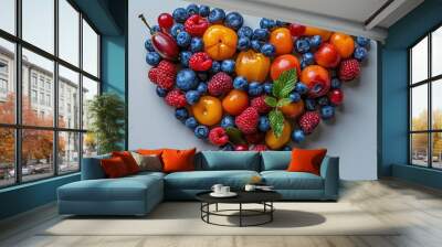 fruit healthy food berry summer blueberry sweet organic diet vitamin fresh red juicy raspberry ripe background nature tasty heart dessert delicious health raw shape Wall mural