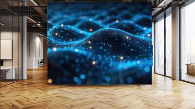 Modern tech background with abstract blue science technology background digital design wave illustration wallpaper futuristic glowing energy light Wall mural