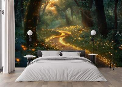 nature landscape forest light tree sun sunlight path autumn green outdoors Wall mural