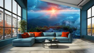 nature landscape sunset mountains park sunrise scenic blue travel beauty sky summer sun sunlight hill outdoors Wall mural