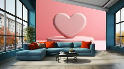 pink heart on top of little red box with wooden stand, in the style of zbrush, minimalist sculptor Wall mural