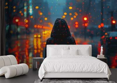 rain city night people water weather street wet dark women season walking raindrop road window background Wall mural