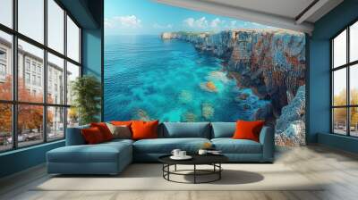 sea blue nature summer travel beach tourism water coast ocean landscape vacation turquoise beautiful Wall mural