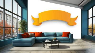 simple flat orange banner with a yellow ribbon on a white background, with simple shapes, simple lines, and simple color blocks without any shadows Wall mural