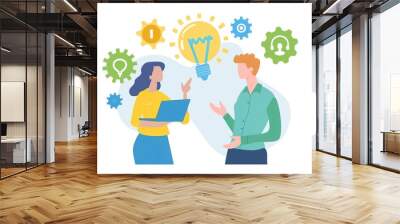 team vector illustration of two people talking and holding Wall mural