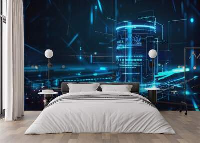 technology digital future concept abstract futuristic tech blue communication space design cyber background Wall mural