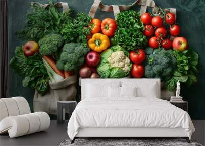 vegetables food organic tomato broccoli vegetarian fresh raw carrot green healthy onion diet nature background Wall mural