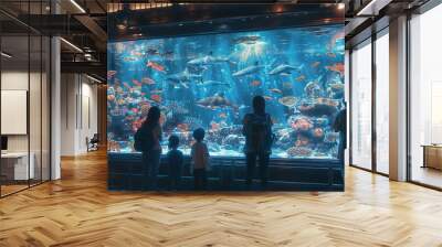 aquarium fish water sea blue people underwater beautiful travel life ocean tourism big Wall mural