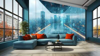 city business concept abstract technology futuristic background future digital modern network Wall mural