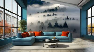 Mystical Forest: Embracing the Enchantment of Nature’s Foggy Embrace Wall mural