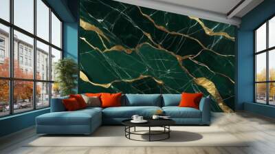 abstract dark green natural stone marble texture with tine gold luxury tile surface background Wall mural