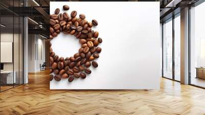 circular arrangement of coffee beans on a white background with copy space image Wall mural