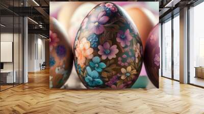 close up of easter eggs with stunningly detailed floral patterns generative ai Wall mural