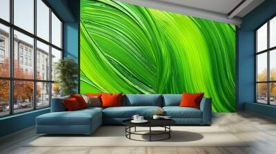 closeup of abstract colorful neon green art painting texture with brushstroke waves on canvas generative ai Wall mural