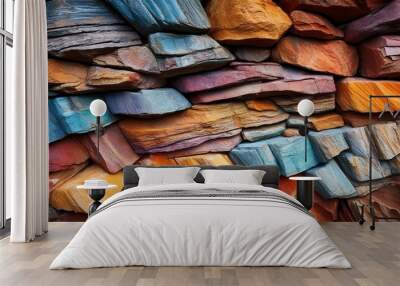 colourful sedimentary rocks formed by the accumulation of sediments n natural rock layers backgrounds patterns and textures abstract graphic design n geology n nature formations Wall mural