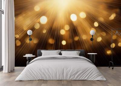 dark gold glitter sparkles rays lights bokeh festive christmas elegant abstract background Wall mural