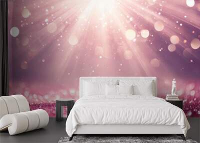 soft pink glitter sparkles rays lights bokeh festive elegant abstract background Wall mural