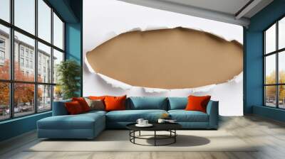 torn paper scrap of oval shape isolated on white background Wall mural