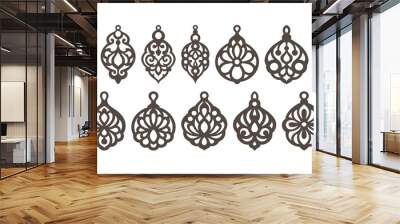 Earrings set templates isolated, laser cut jewelry pendants designs, vector. Wall mural