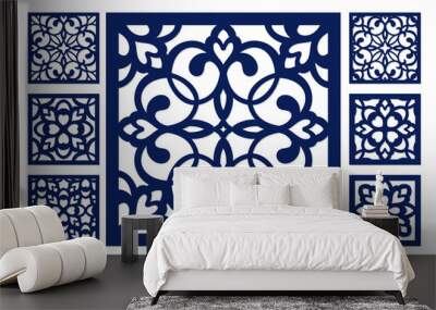 Ornamental cutout panel templates set; square patterns for cutting and printing. Wall mural