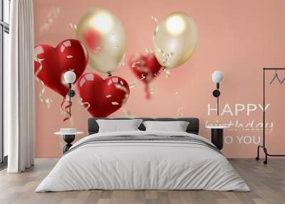 Birthday card with balloons and birthday text. Wall mural